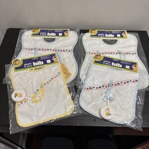 Vintage Plastic & Terry Bib Cloth Baby New Old Stock Tommee Tippee Toy Lot Of 4